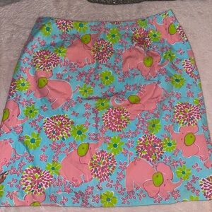 Lilly Pulitzer Pink and Green Elephant Print Pencil Skirt